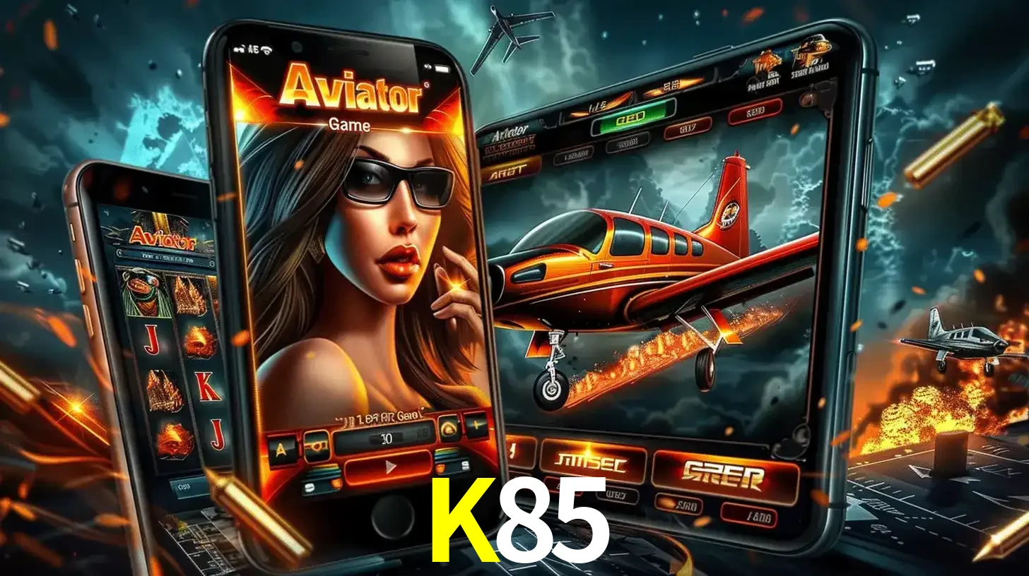 O popular jogo de apostas Aviator exibido em vários celulares e tablets, mostrando a interface emocionante e a ação de voo disponíveis para jogar agora no K85.